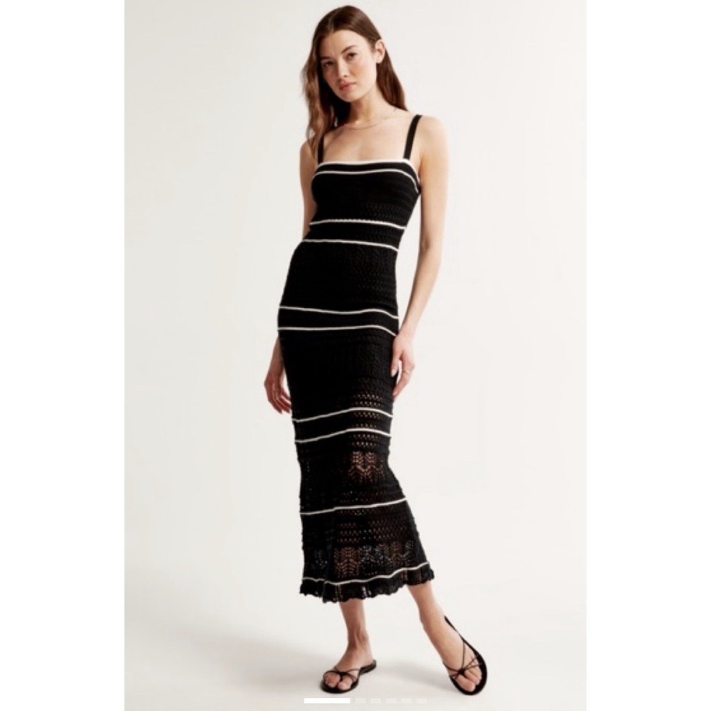 Abercrombie & Fitch Crochet-Style Boho Midi/Maxi Dress –Black & White